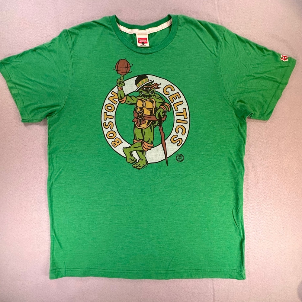Homage Boston Celtics TMNT Michelangelo Leprechaun Green T-Shirt Mens Large